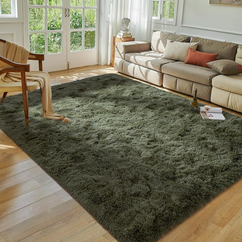 Softlife Rug for Living Room 5.3x7.6 Feet Area Rug for Bedroom Super Soft Shaggy Rugs for Kids Room Fluffy Fuzzy Carpets Long Plush Bedside Rug Nursery Christmas Home Decor for Boys Girls, Olive Green - Image 1